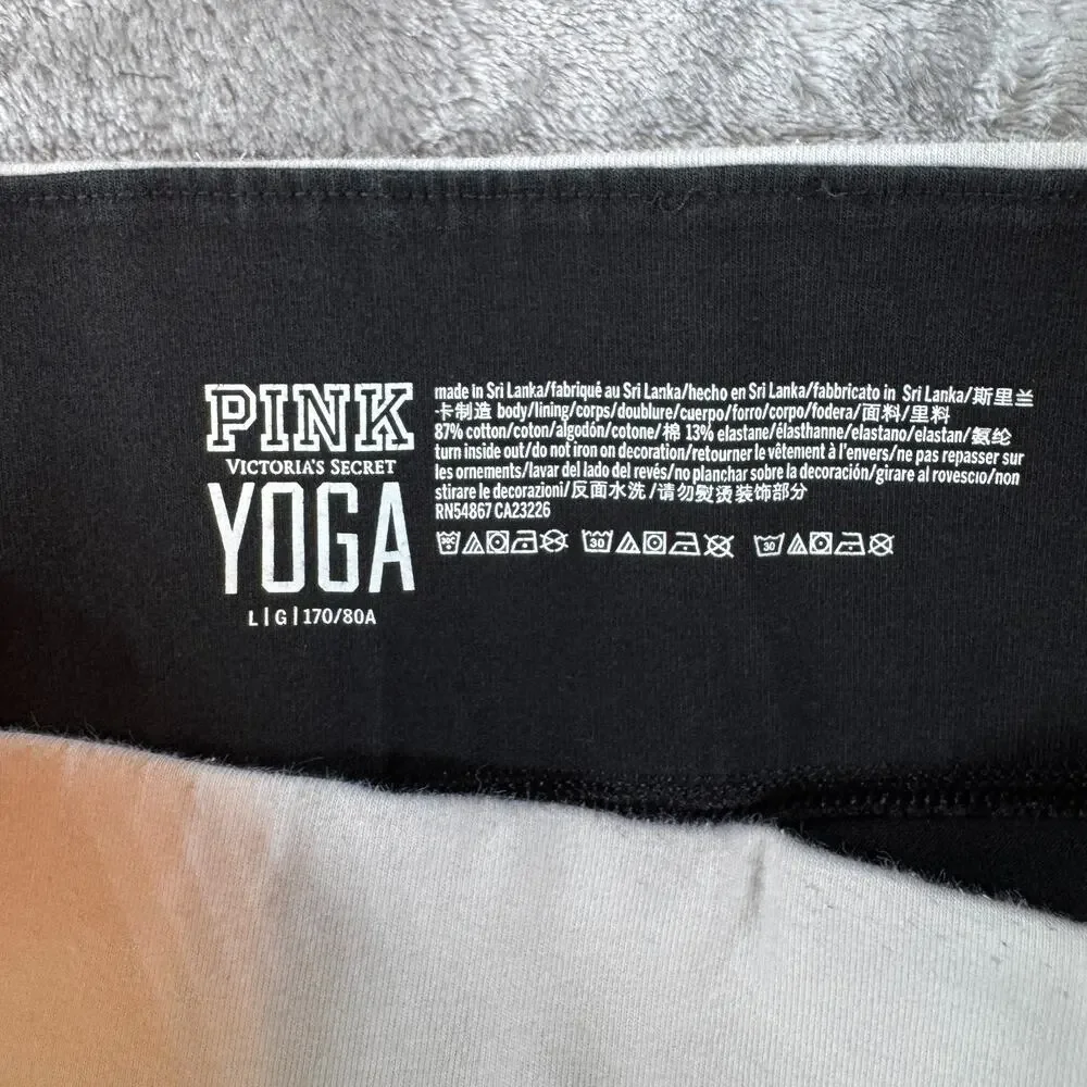 PINK Victoria's Secret Womens Size L Black Sequin Floral Yoga Leggings Foldover